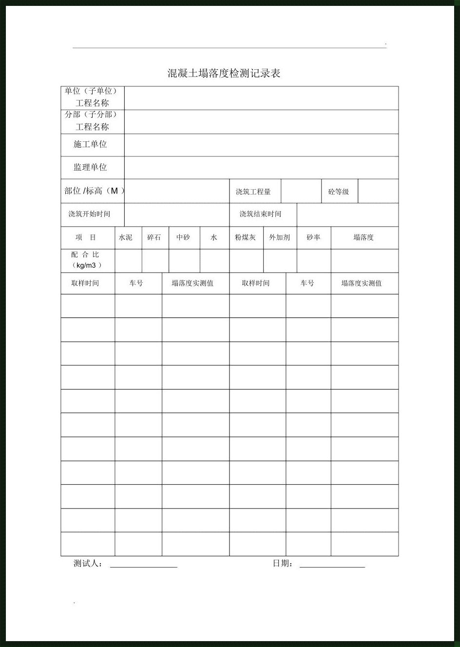 混凝土塌落度一览表探秘