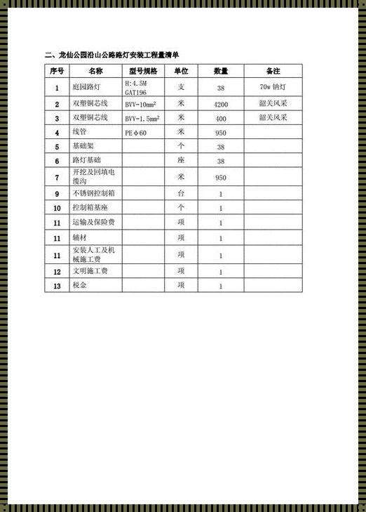 路灯预算明细表：照亮城市的不仅仅是灯光