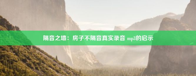 隔音之墙：房子不隔音真实录音 mp3的启示