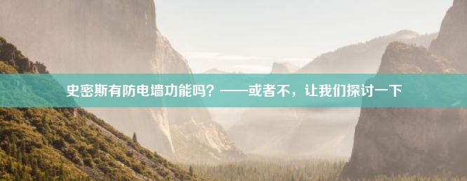 史密斯有防电墙功能吗？——或者不，让我们探讨一下