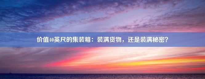 价值40英尺的集装箱：装满货物，还是装满秘密？